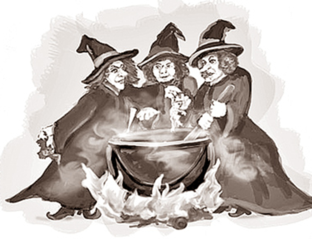 3 ведьмы с 1 глазом. Три ведьмы из Макбета. Три ведьмы карикатура. Три ведьмы и два зайца.